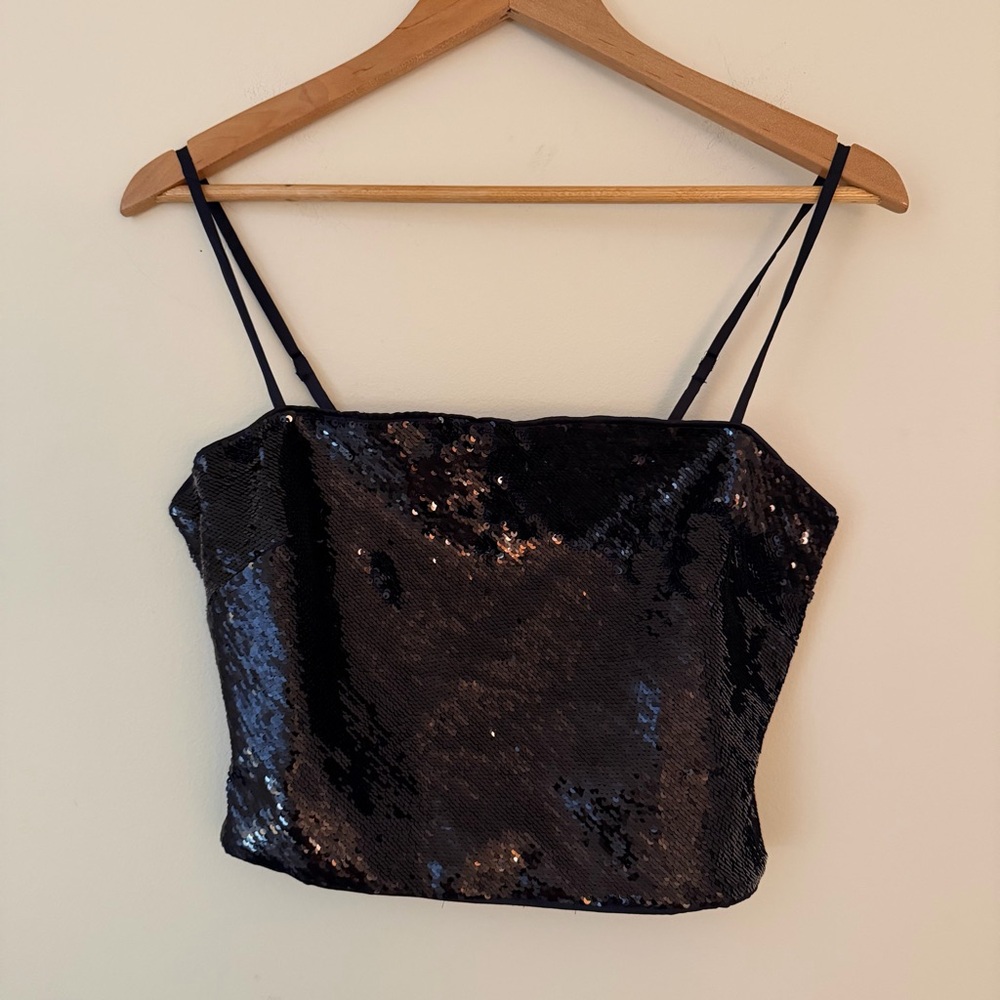 NWT J.Crew Collection Cropped Sequin Tank Top Deep Navy Size Medium